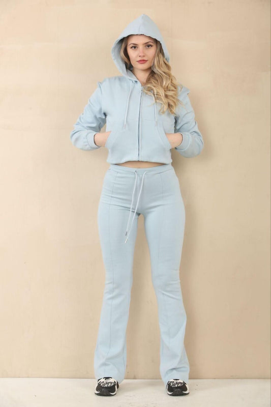 Interlock Cropped Full Zip Hoodie and Bell Bottom Trouser Set