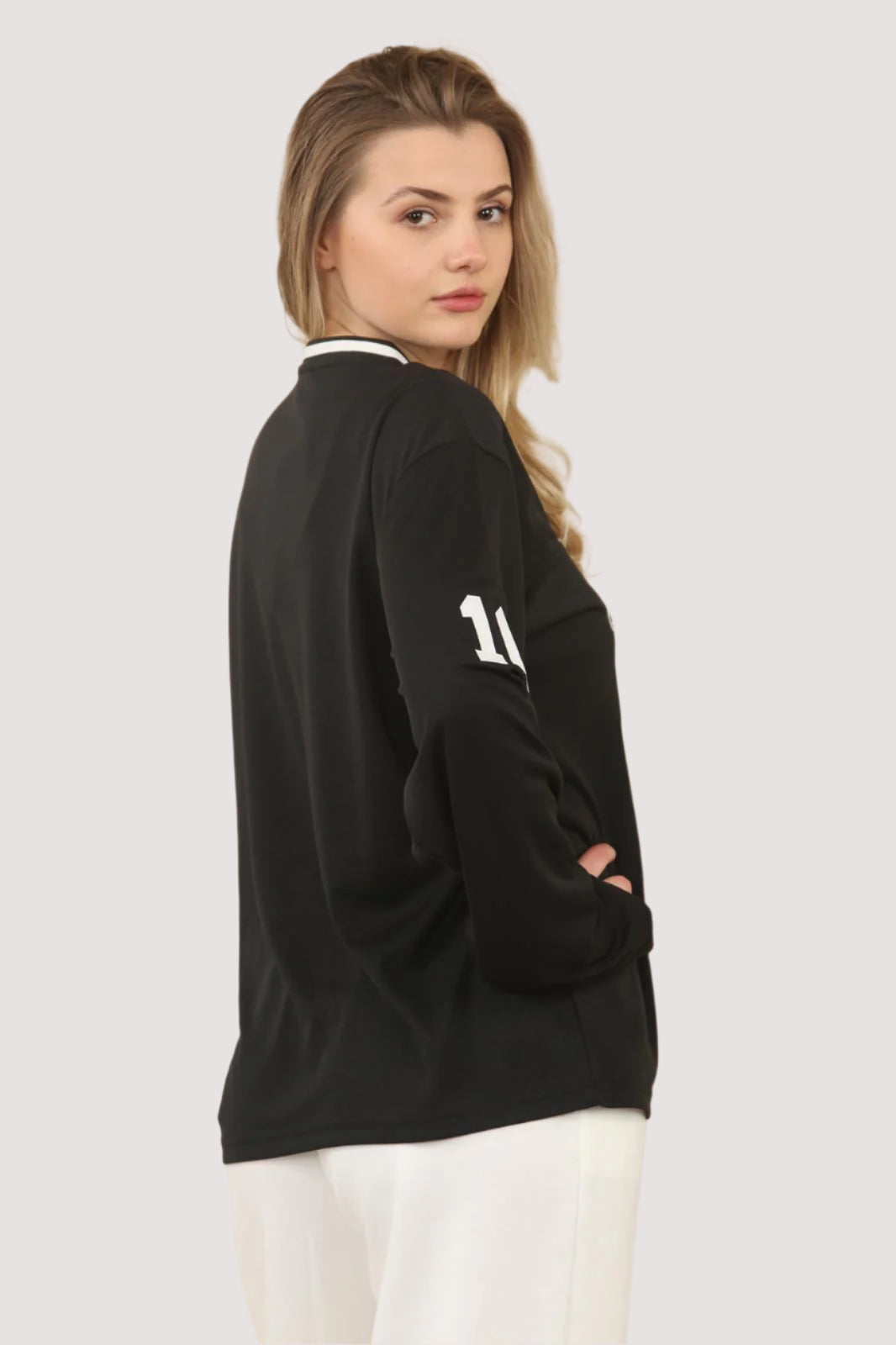 Oversized Long Sleeve Sports Football Jersey V-neck T-shirt
