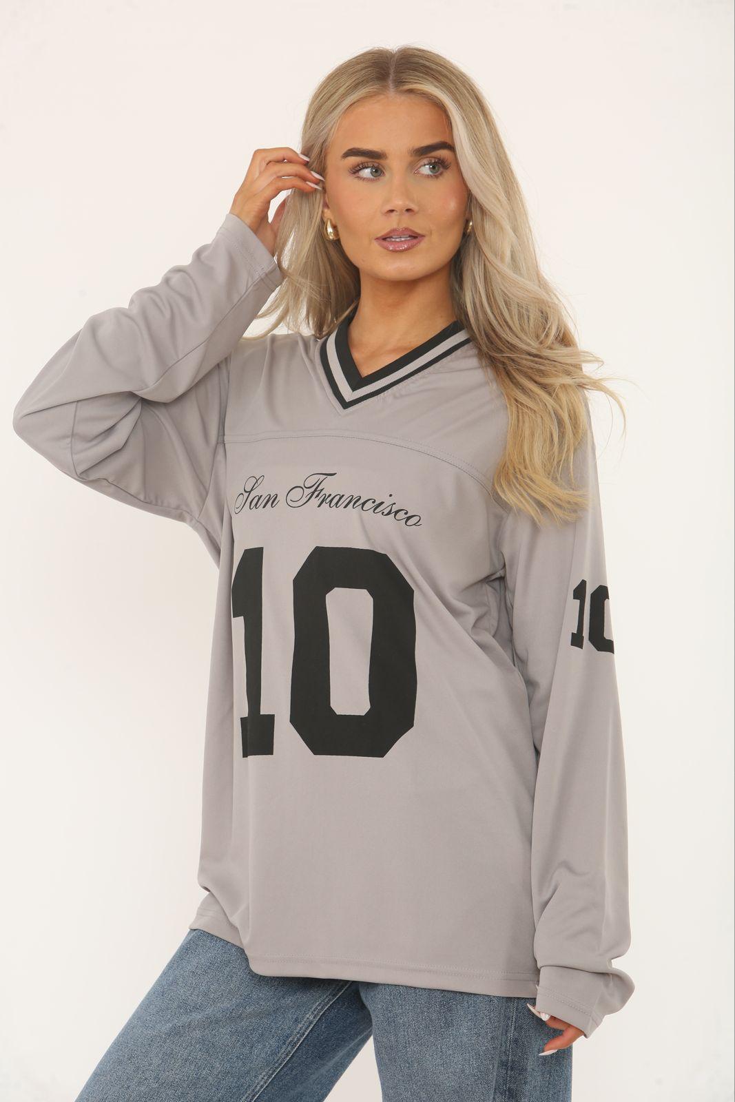 Oversized Long Sleeve Sports Football Jersey V-neck T-shirt