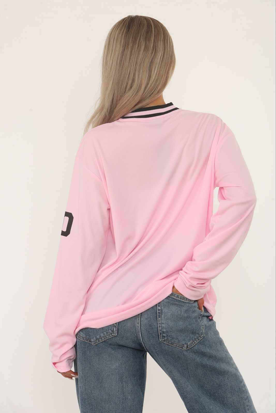 Oversized Long Sleeve Sports Football Jersey V-neck T-shirt