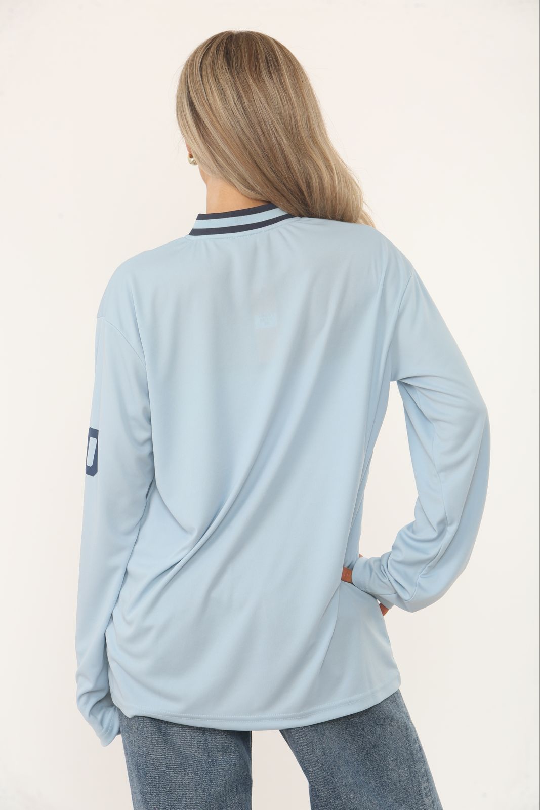Oversized Long Sleeve Sports Football Jersey V-neck T-shirt