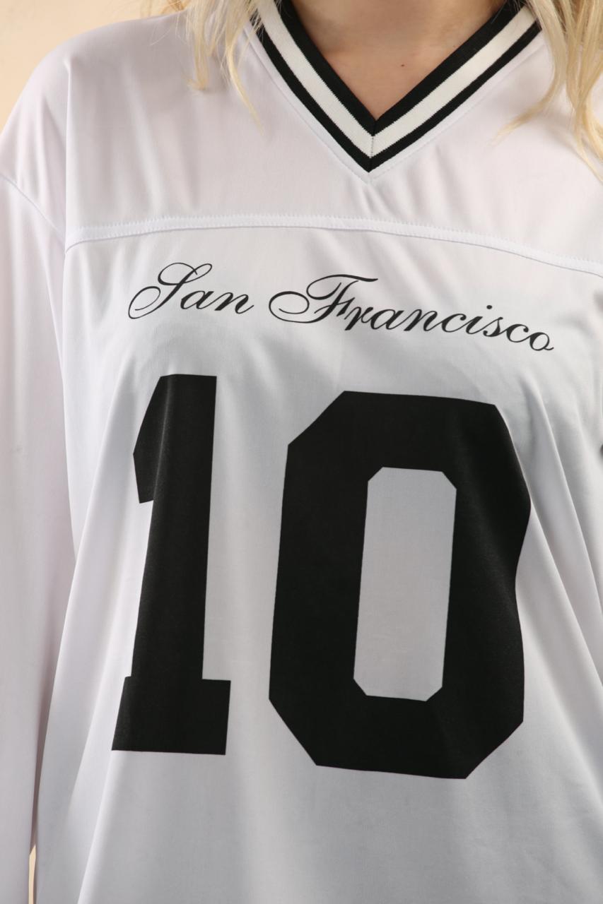 Oversized Long Sleeve Sports Football Jersey V-neck T-shirt