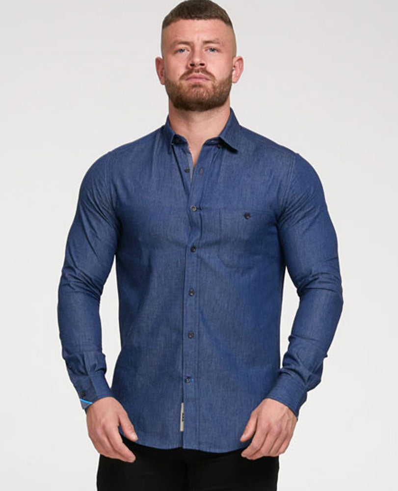 D555 Button Down Denim Shirt with Chest Pocket Plus Size