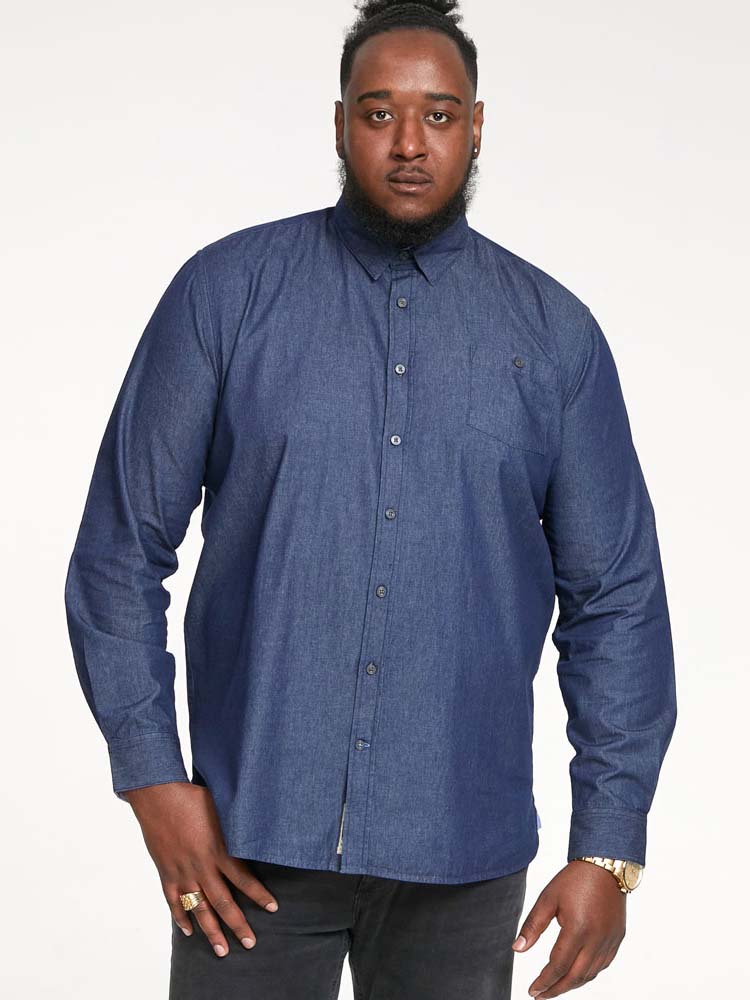 D555 Button Down Denim Shirt with Chest Pocket Plus Size