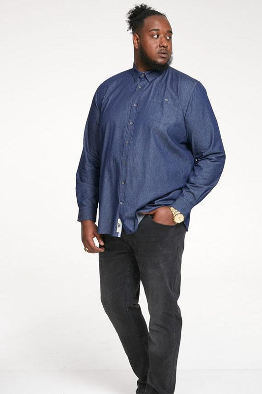 D555 Button Down Denim Shirt with Chest Pocket Plus Size