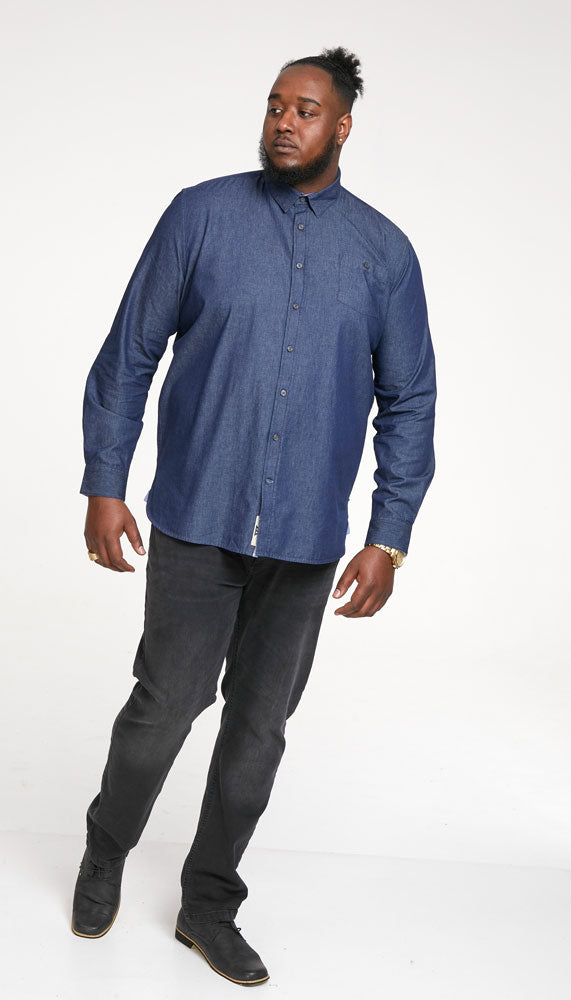D555 Button Down Denim Shirt with Chest Pocket Plus Size