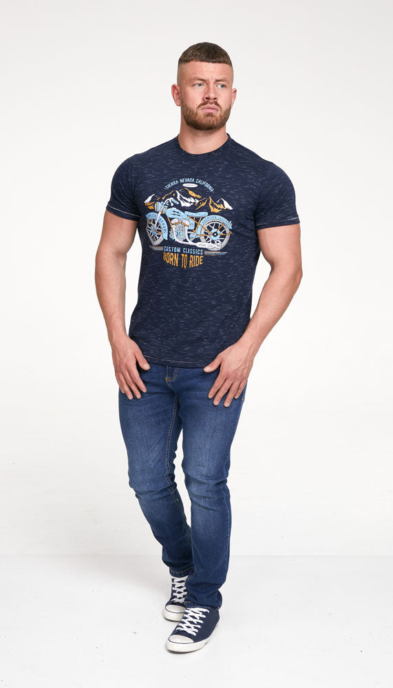 D555 Navy Motorbike Short Sleeve Graphic T-shirt Plus Size