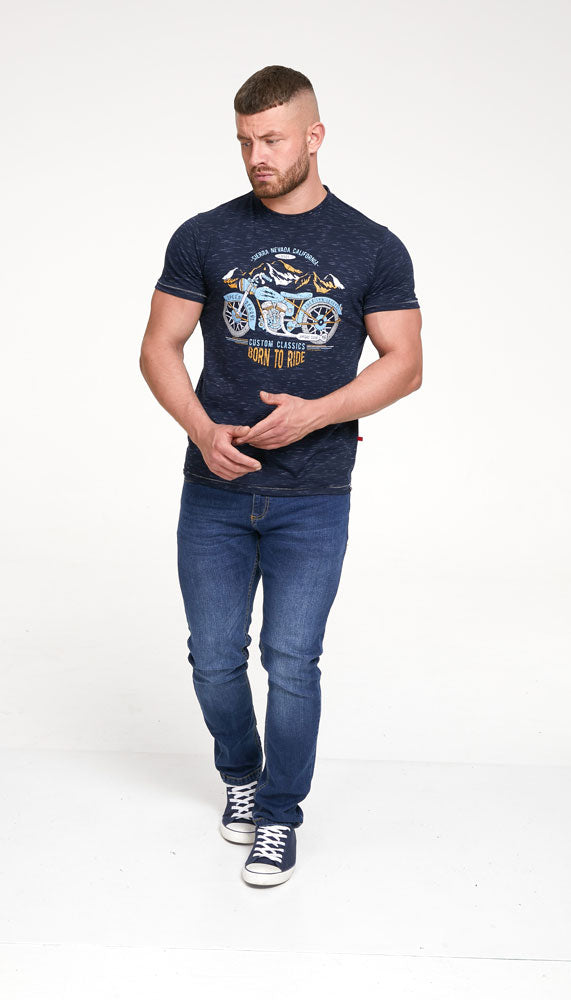 D555 Navy Motorbike Short Sleeve Graphic T-shirt Plus Size