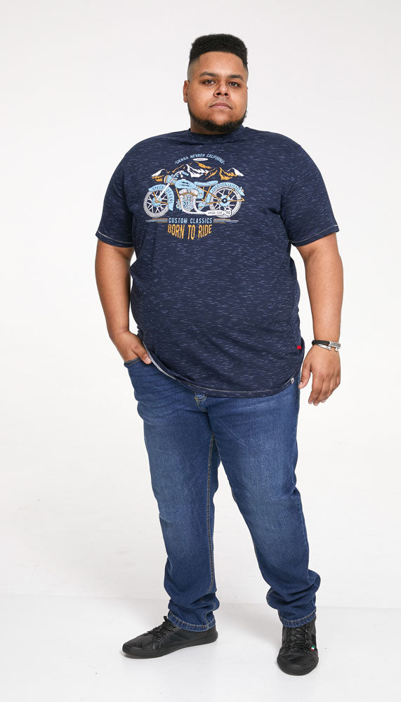 D555 Navy Motorbike Short Sleeve Graphic T-shirt Plus Size