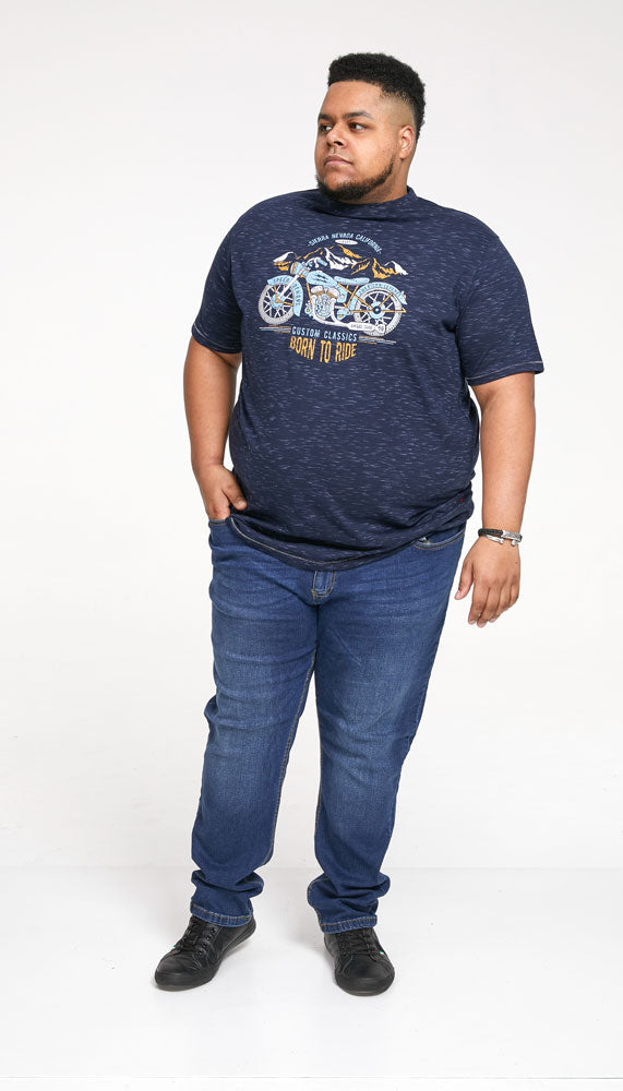 D555 Navy Motorbike Short Sleeve Graphic T-shirt Plus Size