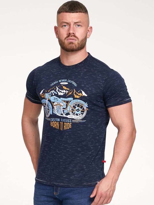 D555 Navy Motorbike Short Sleeve Graphic T-shirt Plus Size