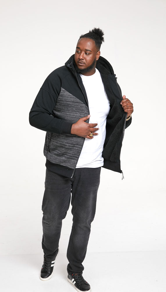 D555 Duke Men's Black Full Zip Hoodie Sweatshirt With Sherpa Lining Plus Size S-8XL