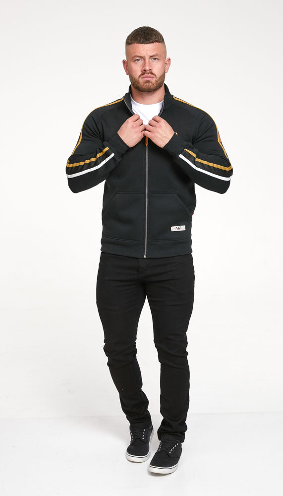 D555 Black Full Zip Striped Sweatshirt Jacket S-8XL