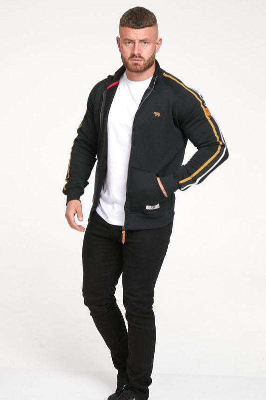 D555 Black Full Zip Striped Sweatshirt Jacket S-8XL