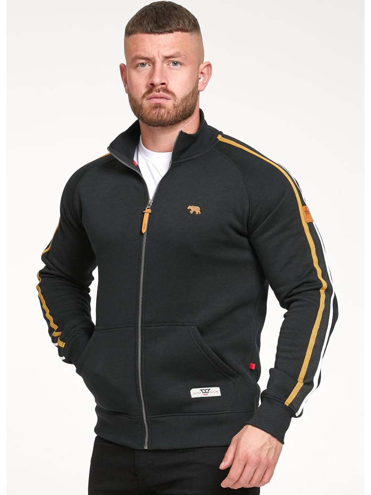 D555 Black Full Zip Striped Sweatshirt Jacket S-8XL