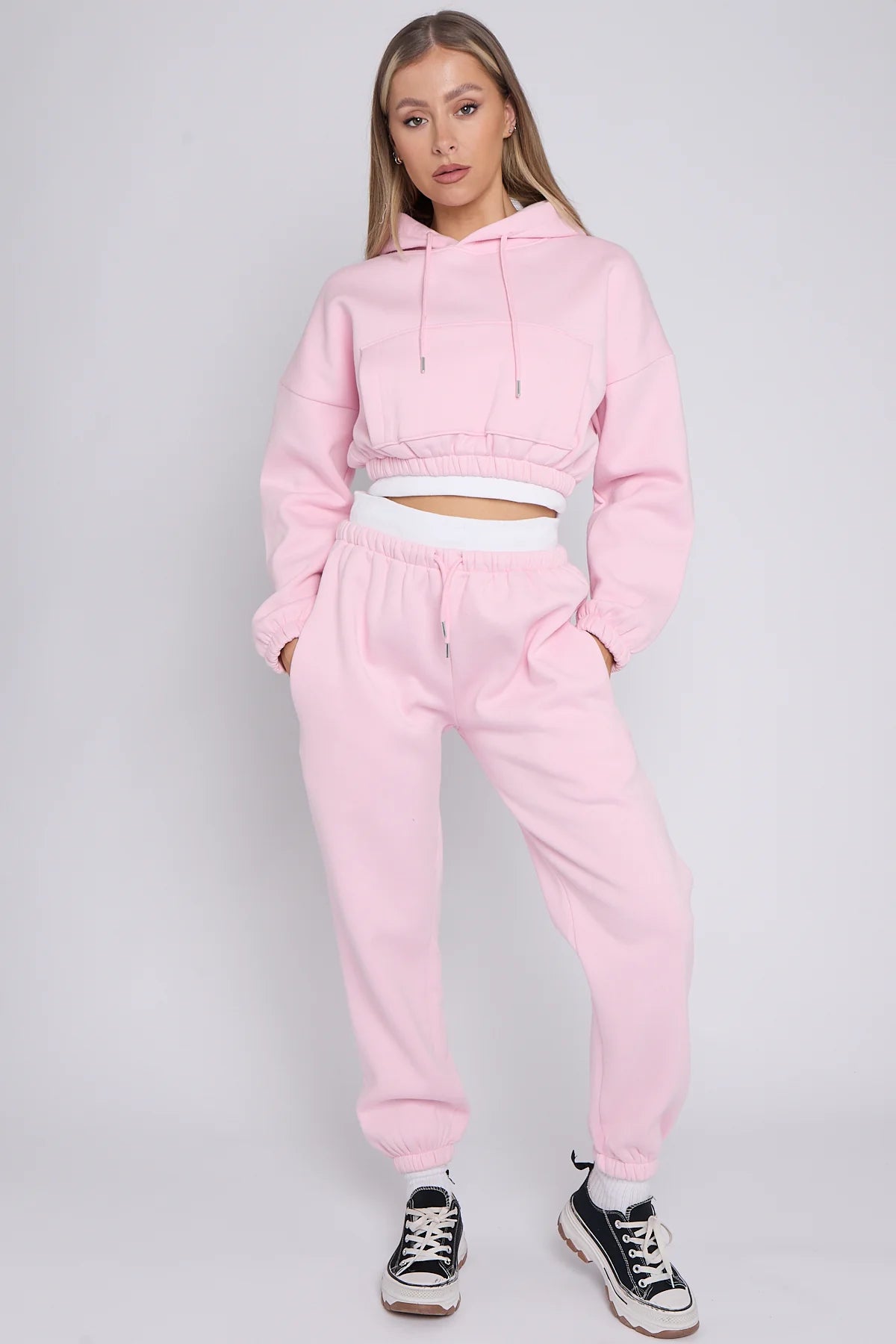 Cropped Hoodie and Joggers Tracksuit with Ribbed Hem