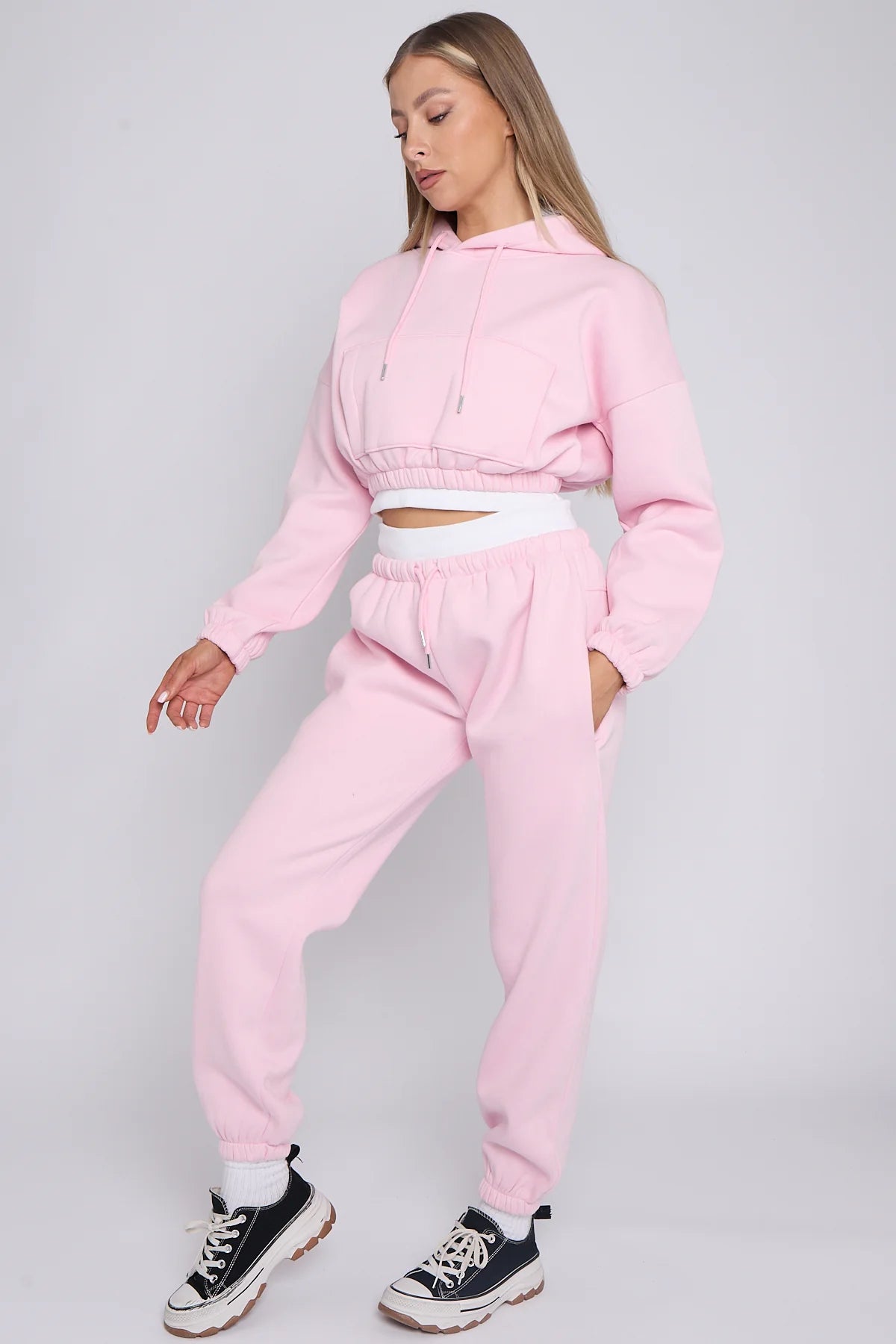 Cropped Hoodie and Joggers Tracksuit with Ribbed Hem