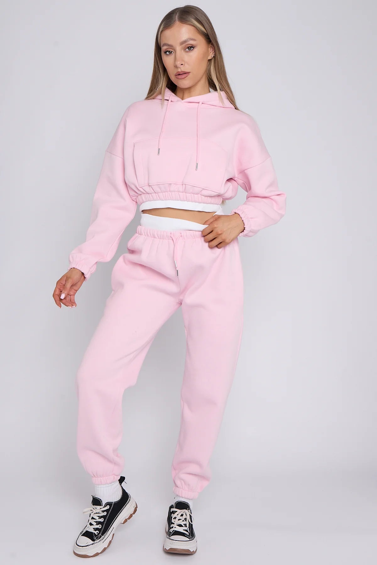 Cropped Hoodie and Joggers Tracksuit with Ribbed Hem