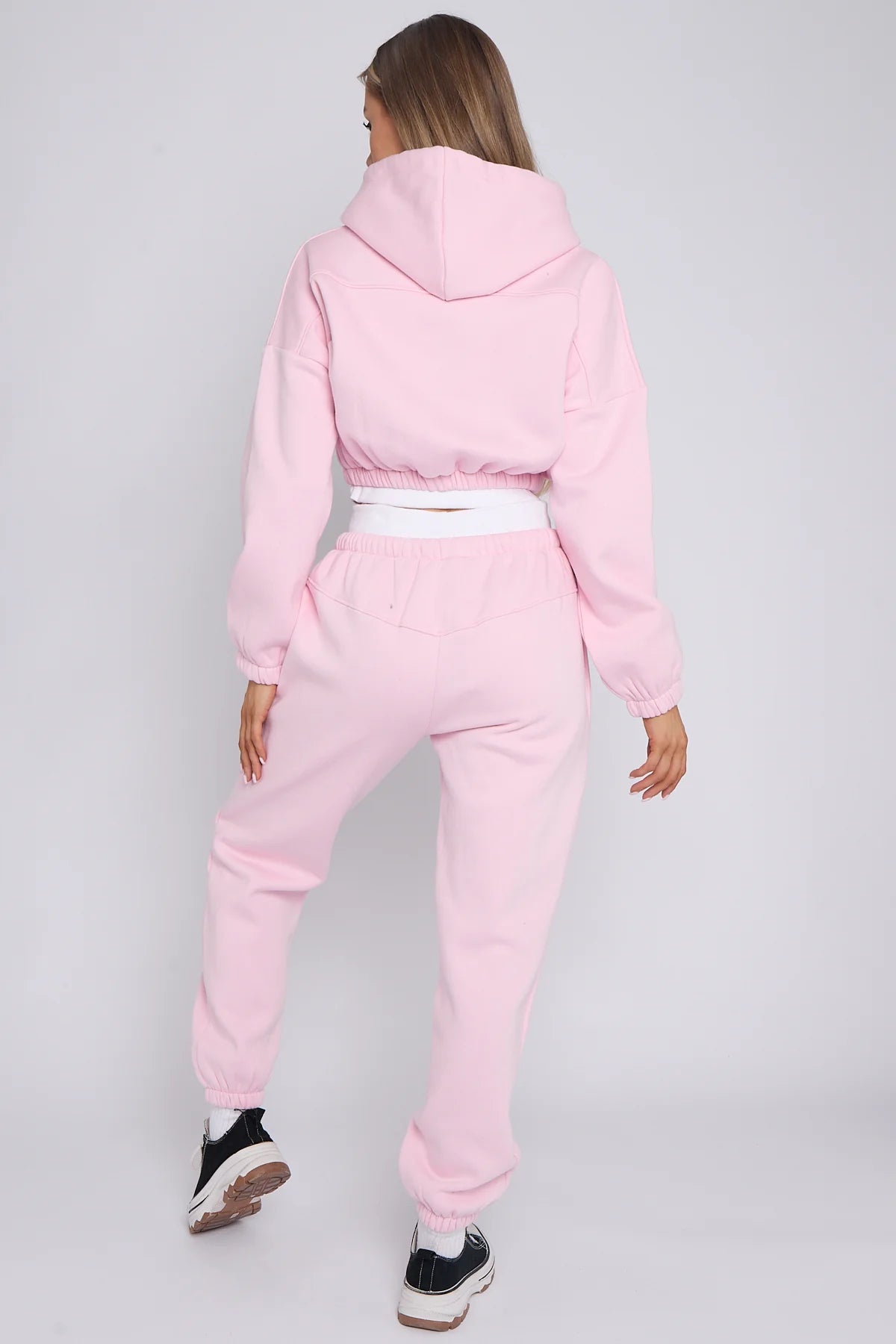 Cropped Hoodie and Joggers Tracksuit with Ribbed Hem