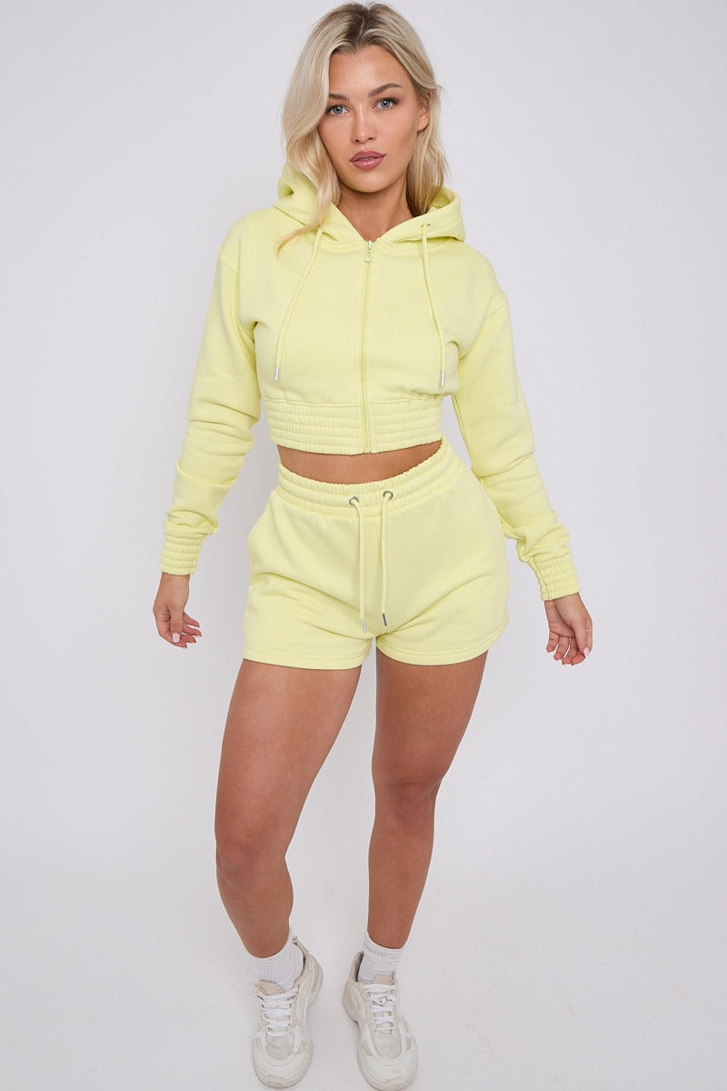 Cropped Full Zip Hoodie and Shorts 2-Piece Set