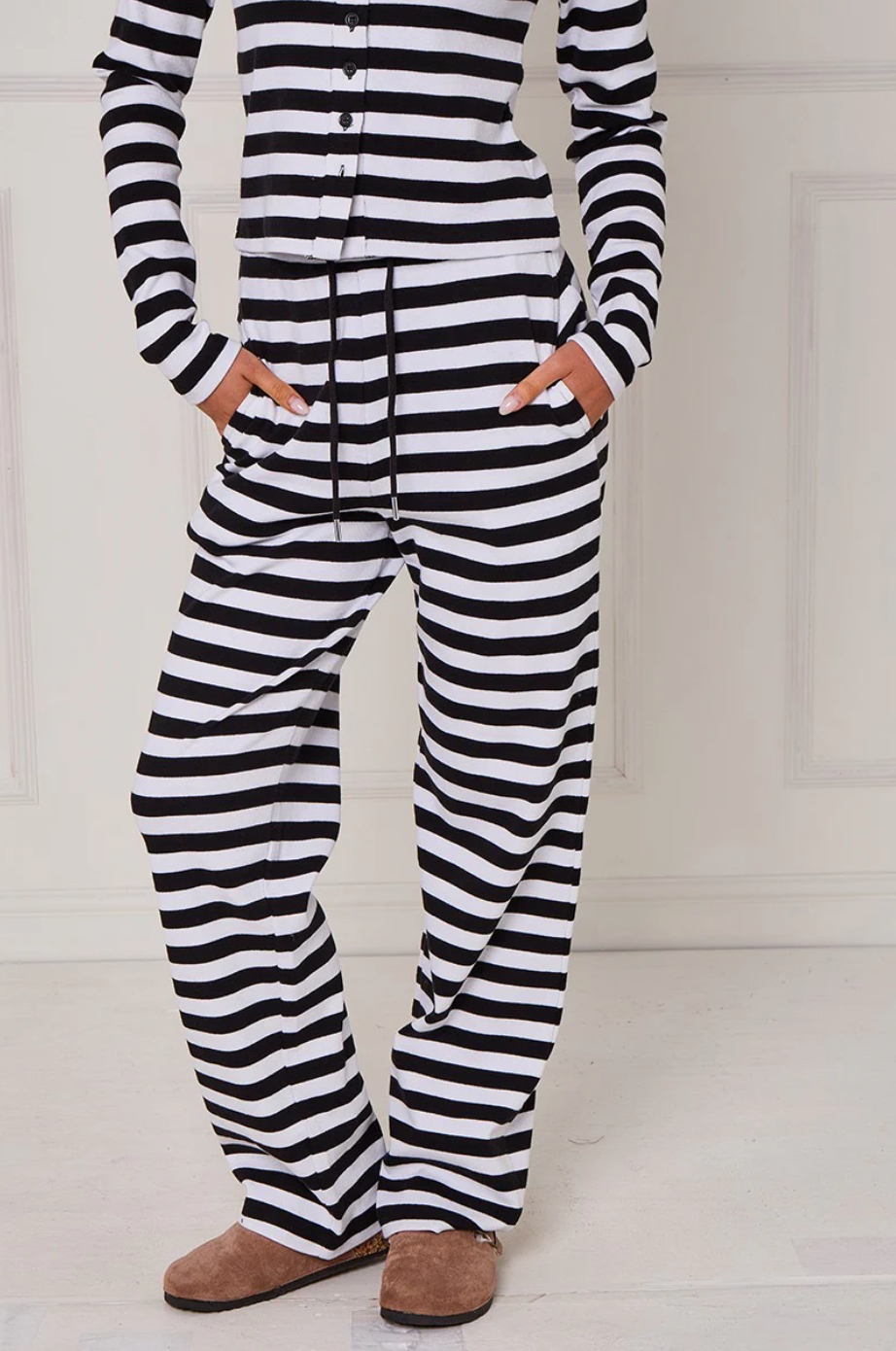 Striped Ribbed Button Up Top & Wide Leg Trouser Co-ord Set