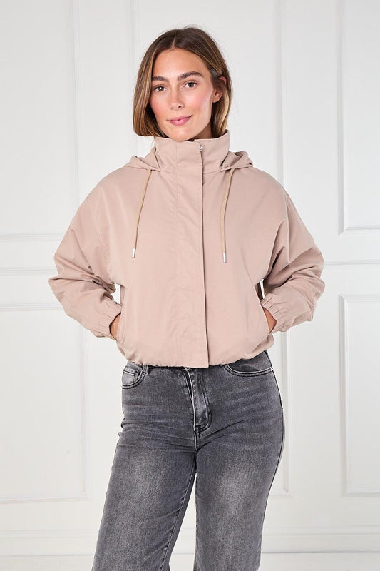 Cropped Zip-Up Hooded Windbreaker Jacket
