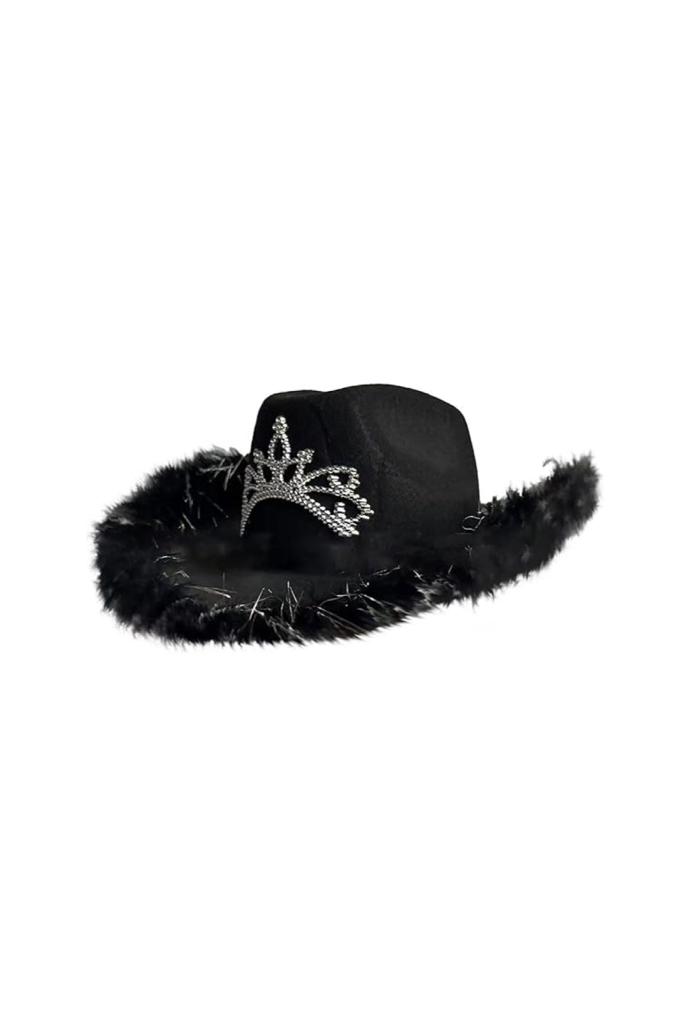 Cowboy Hat with Fluff Trim and Crown Gem Detail