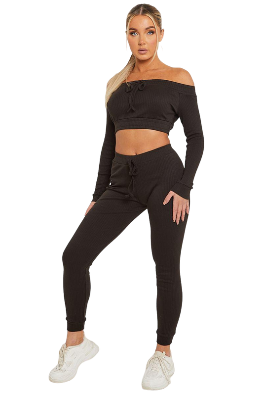 Ribbed Off-Shoulder Top and Leggings Set