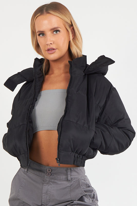 Cropped Puffer Coat with Hood