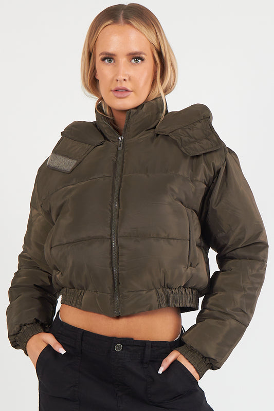 Cropped Puffer Coat with Hood