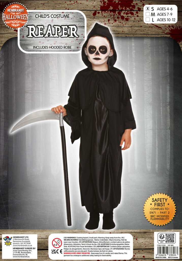 Kids Black Reaper Halloween Costume 7-12 years