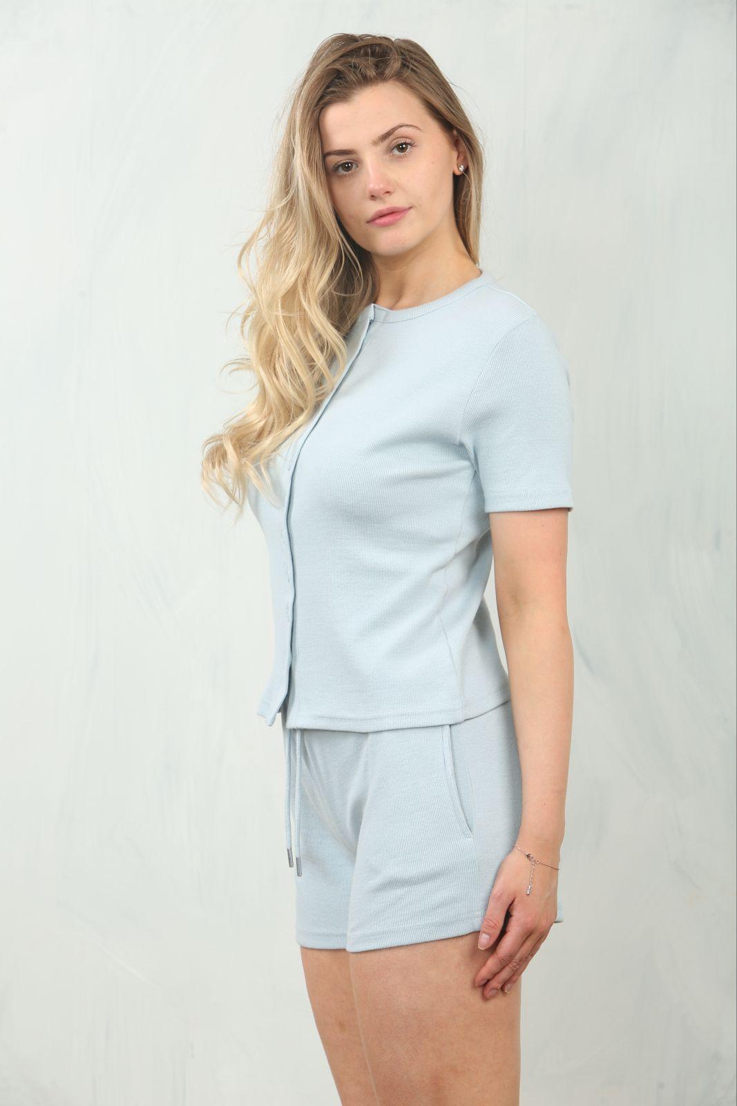 Ribbed Button Up Top And Shorts Set