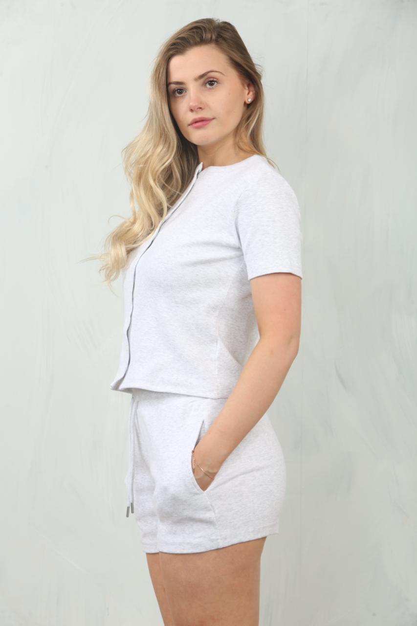 Ribbed Button Up Top And Shorts Set