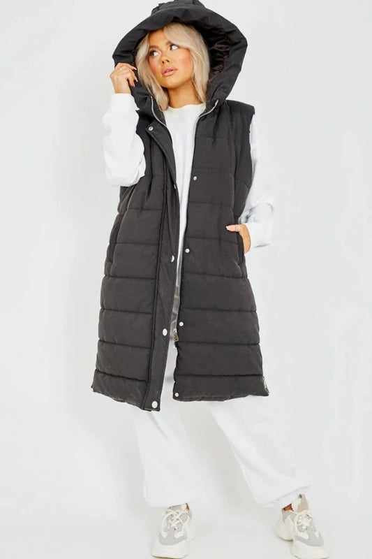 Hooded Long Line Puffer Padded Gilet Jacket Coat - 16 colours