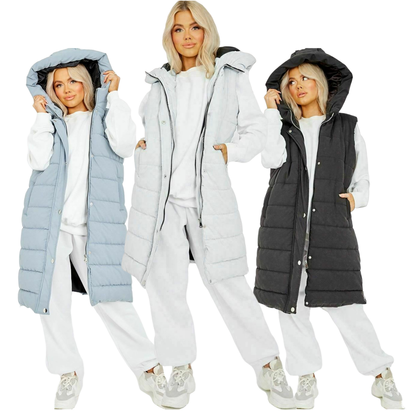 Hooded Long Padded Gilet Jacket Waist Coat