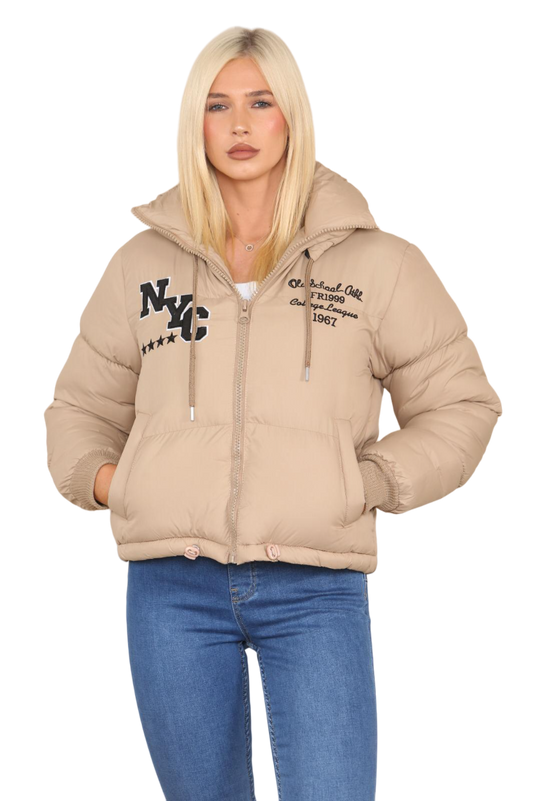 Cropped Puffer Coat Short Padded NYC Jacket with Detachable Hood