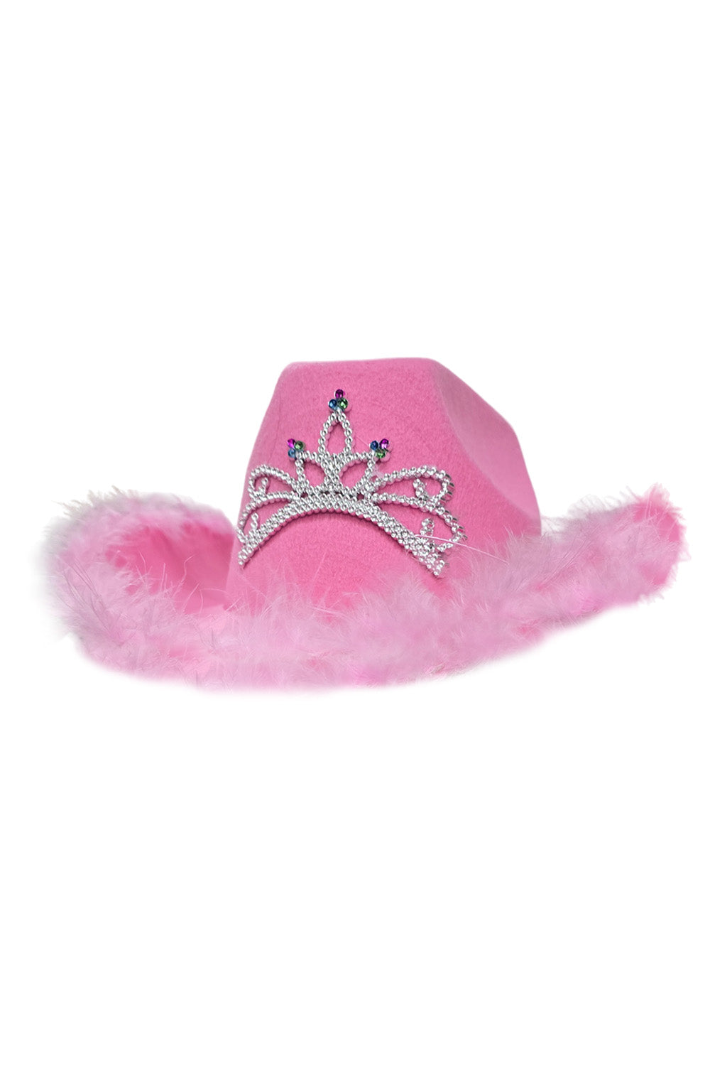 Cowboy Hat with Fluff Trim and Crown Gem Detail
