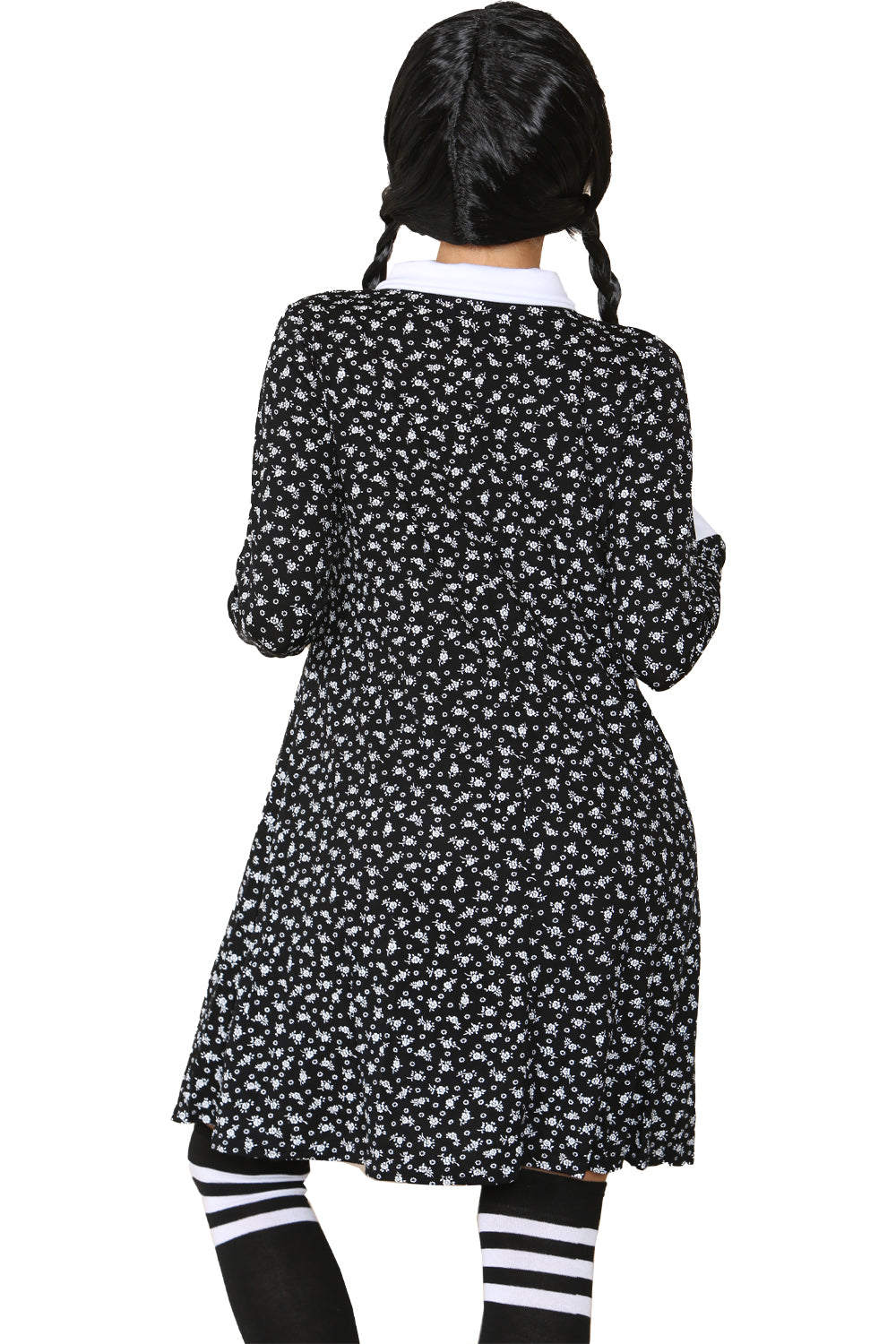 Wednesday Addams 3-Piece Costume Set Including Wig, Print Dress & Socks