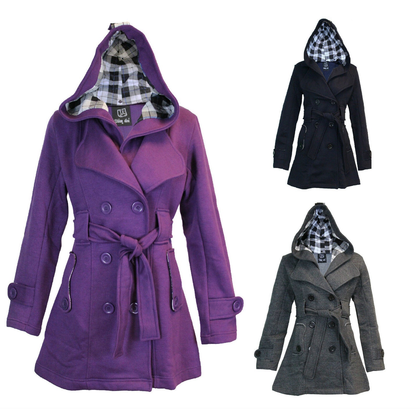 Ladies Hooded Fleece Trench Coats.