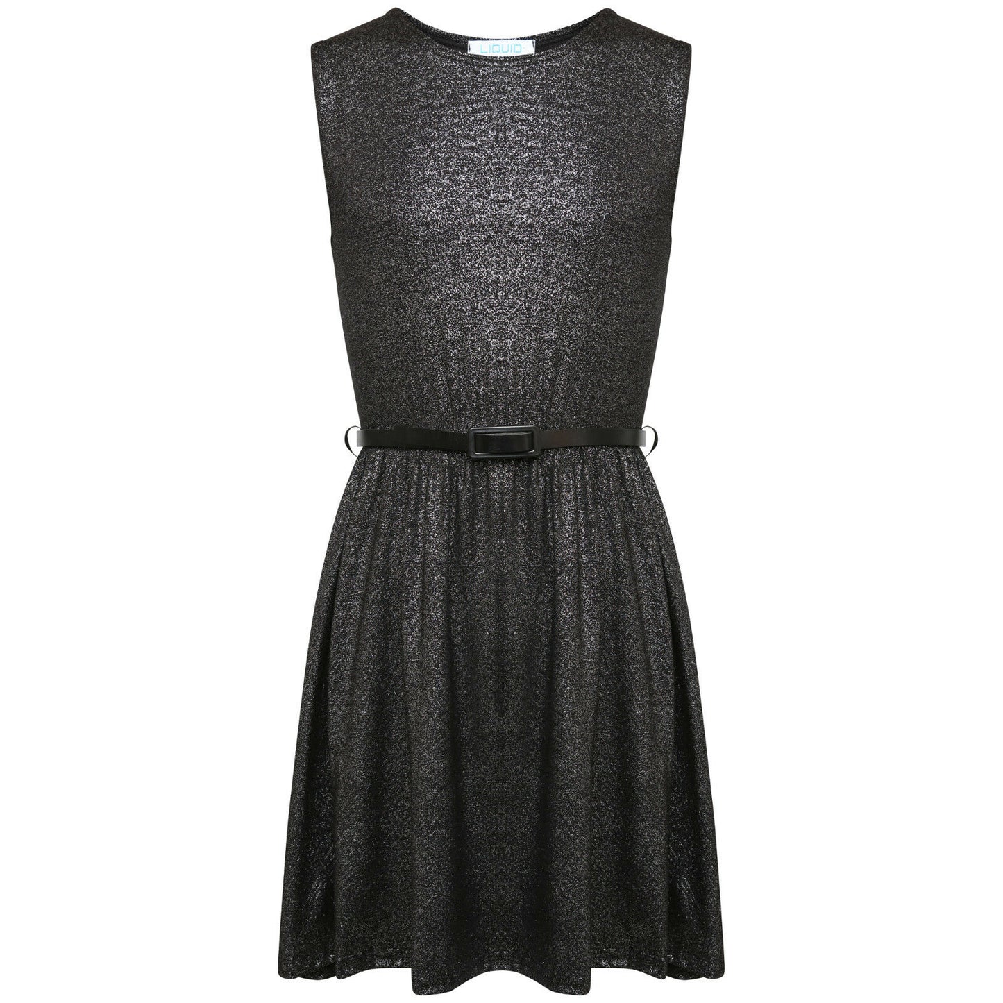 Girls Black Formal Sleeveless Belted Dress.