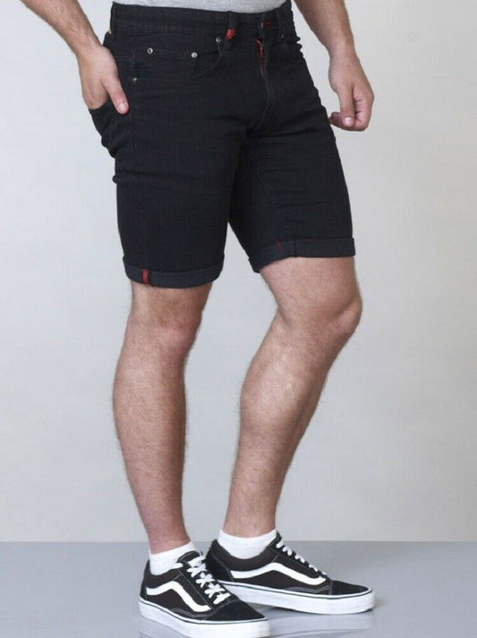 Men's Denim Summer Shorts, Knee Length With A Roll Up Effect, 2 Pockets At The Front & Back, Black Denim & Blue Denim, 42" Waist To 56" Waist, Cotton Blend