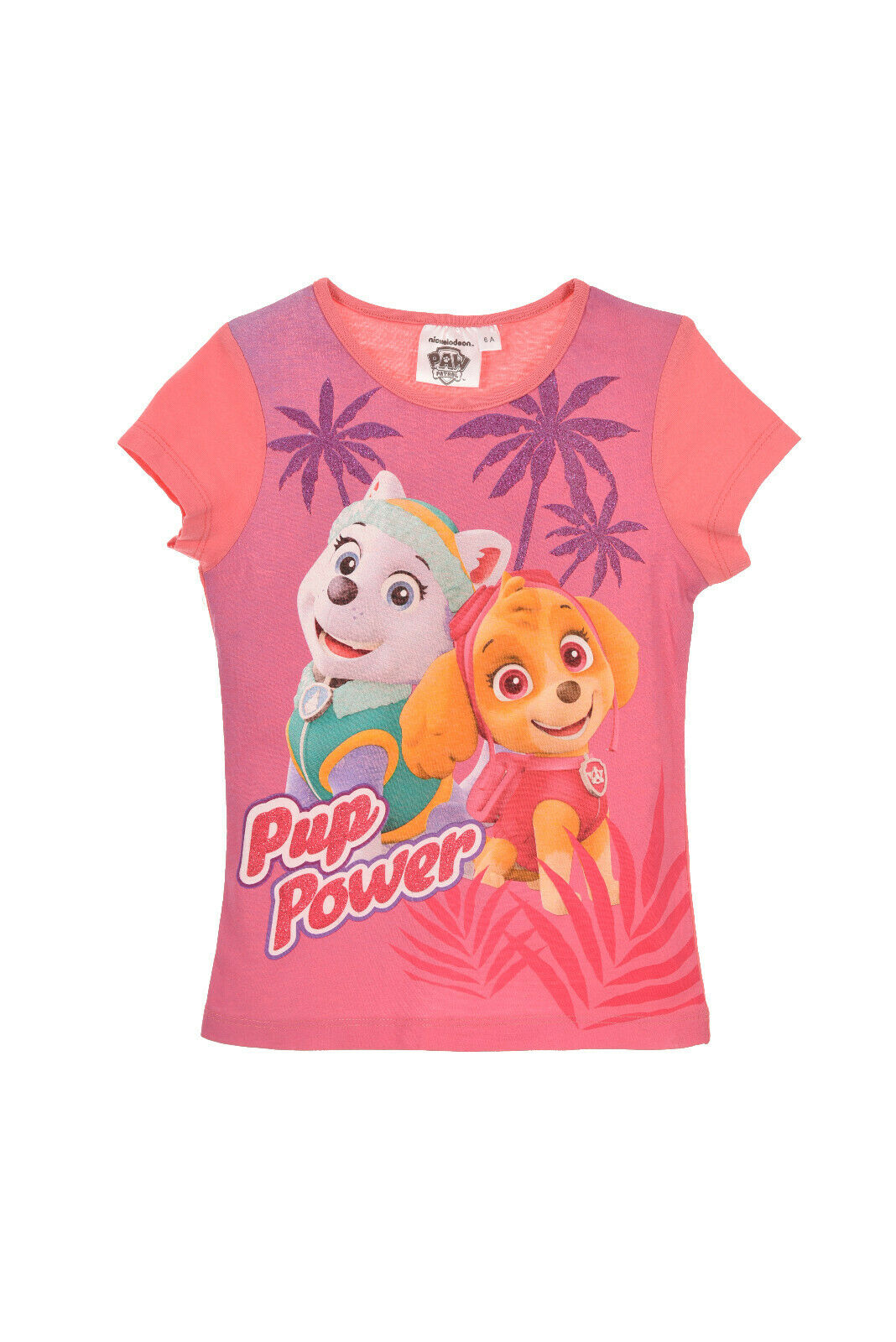Children's Pink Short Sleeve Paw Patrol Top, Perfect for all year round, Age 2 To 6, 100% Cotton, Official Merchandise