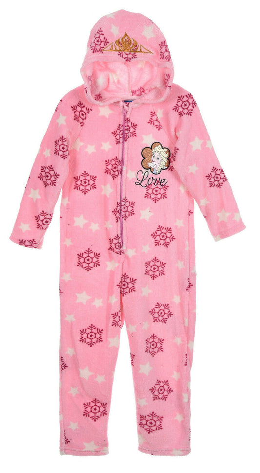 Disney Frozen Fleece Onesie In Pink With Snowflake & Elsa Design. Age 3-4 Available.