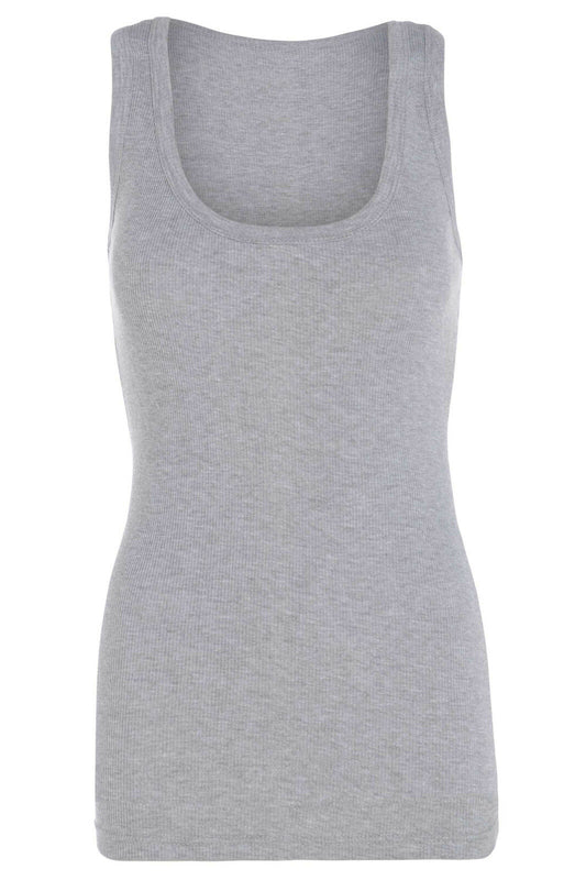 Ladies Silver Grey Ribbed Vest Top.