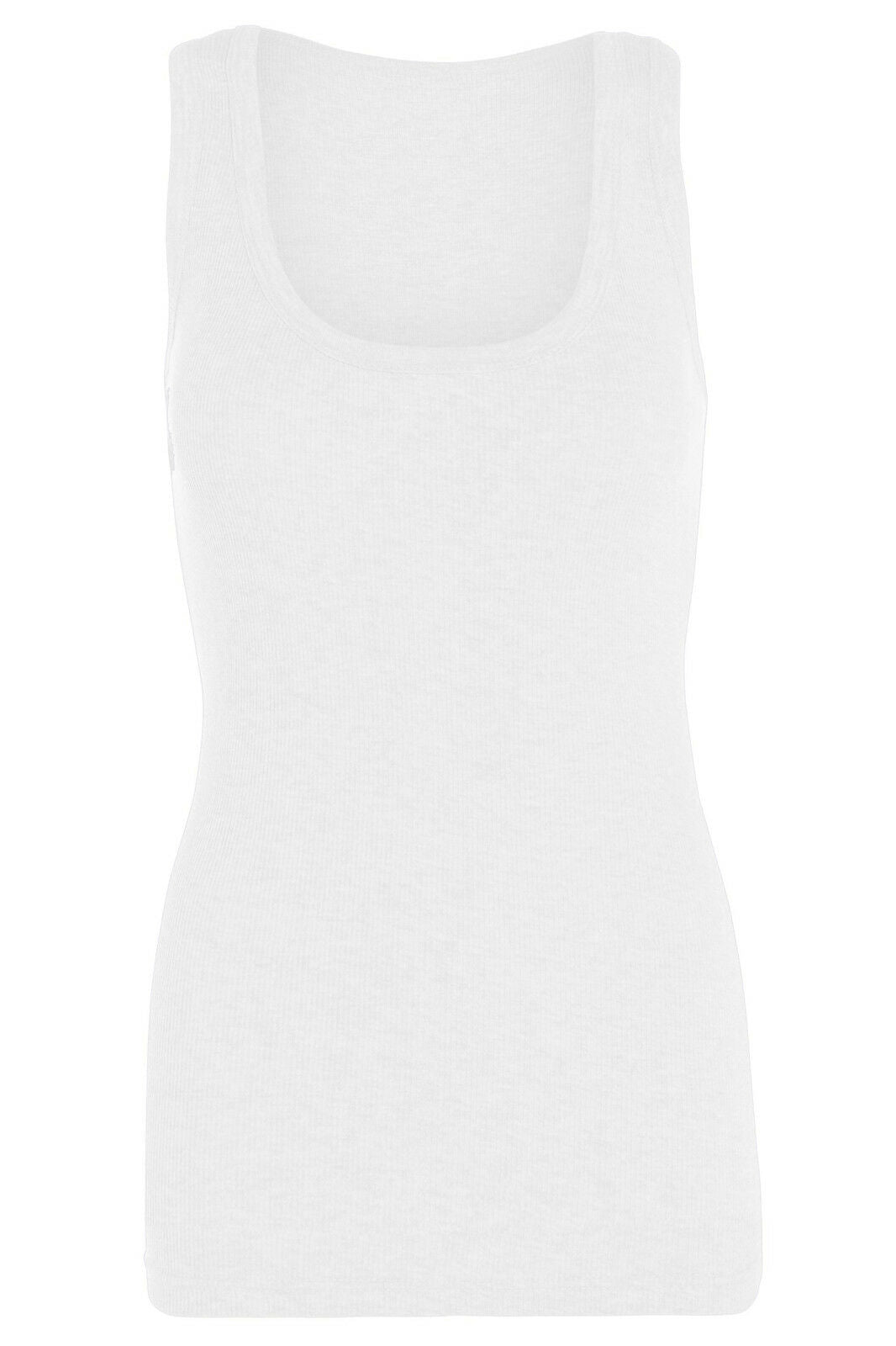Ladies White Ribbed Vest Top.