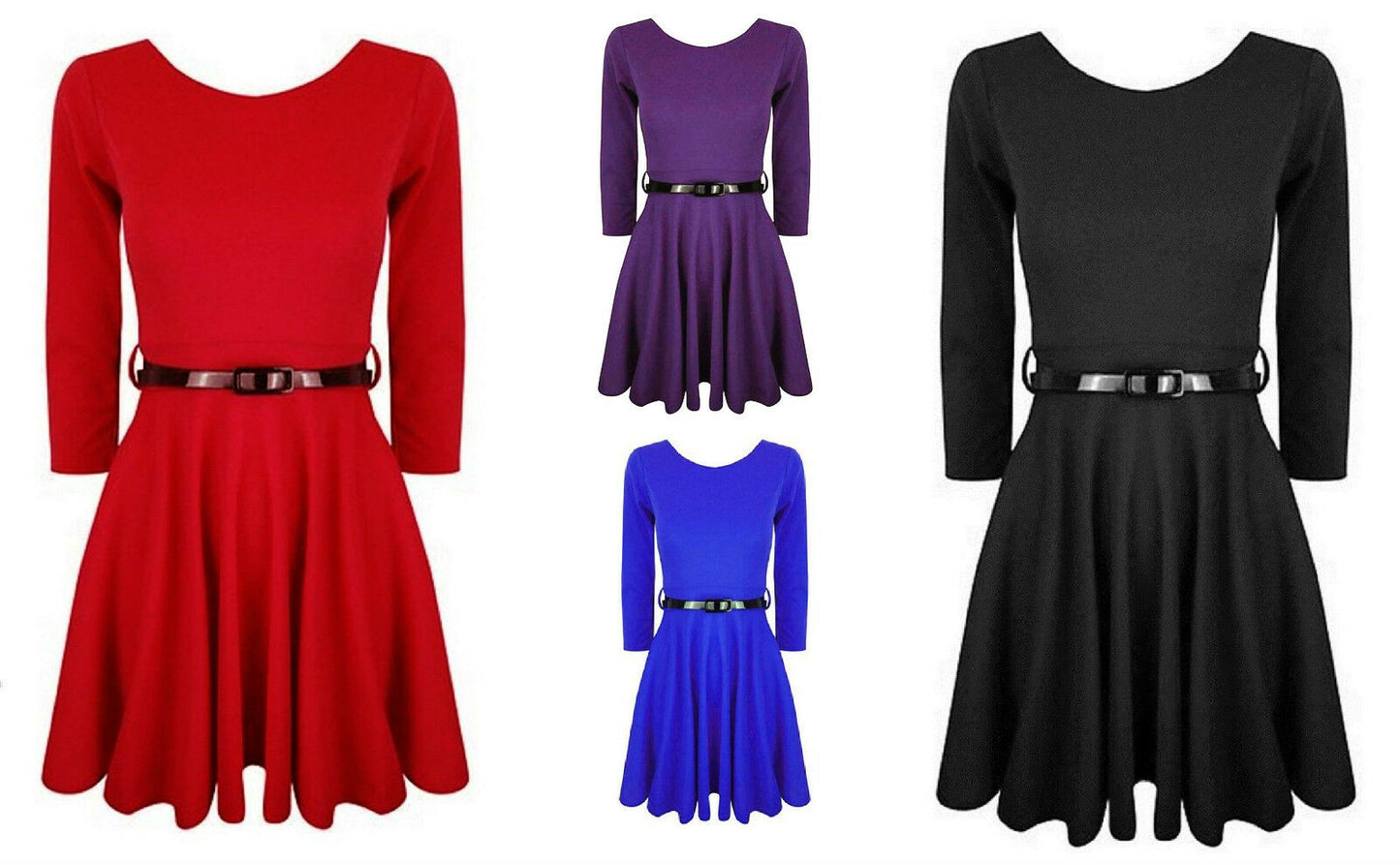 Girls skater dress with belt Long sleeved Black, Blue, Red, Purple,Neon Pink, Floral , Floral lettering Design Ages 7-8, 9-10, 11-12, 13 100% Polyester