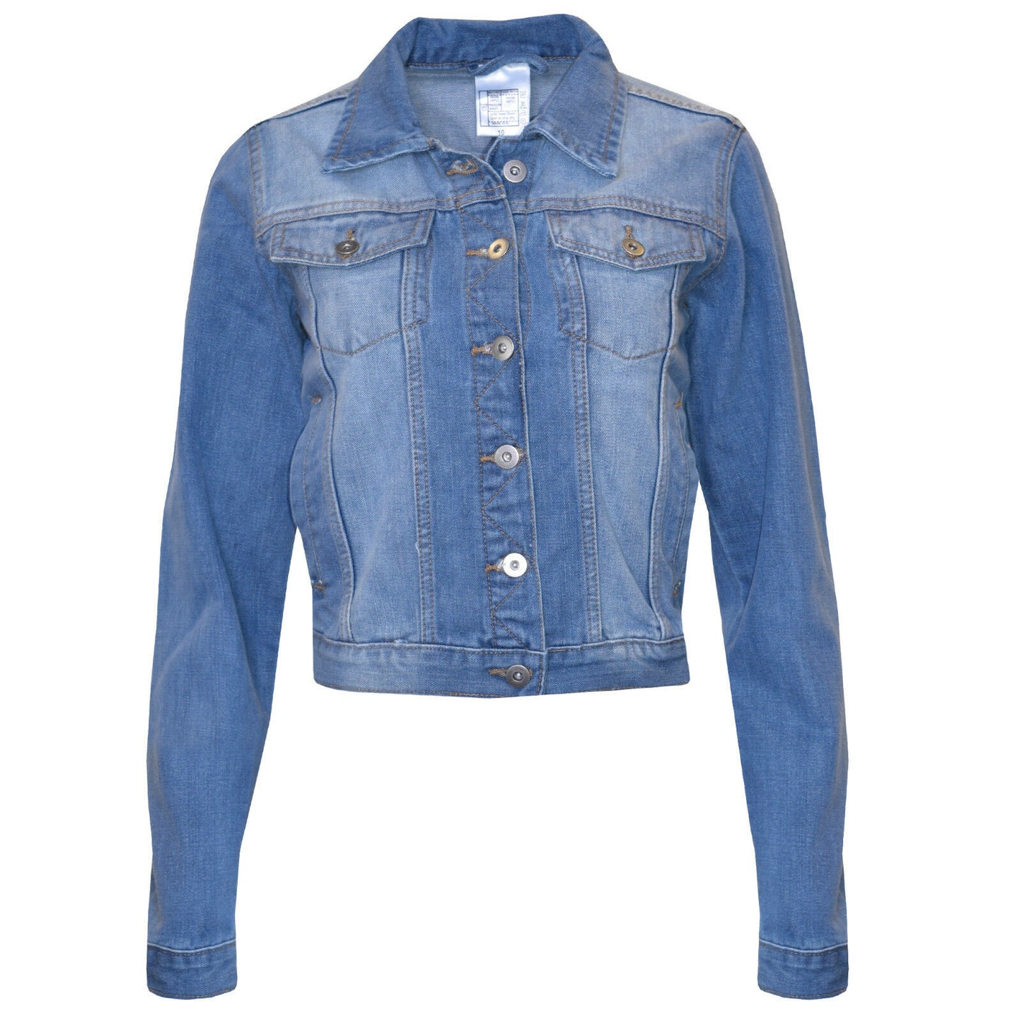 Ladies Blue Denim Jacket Front Detail.