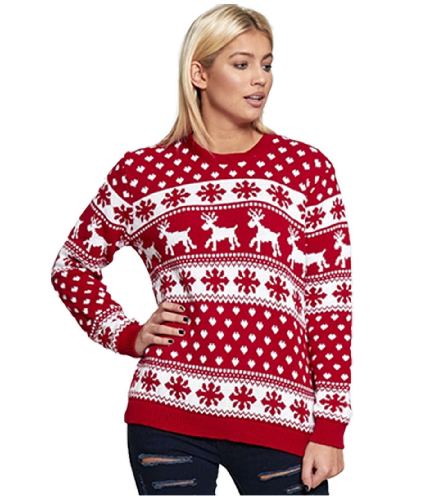 Ladies Red & Cream Reindeer Christmas Novelty Jumper.