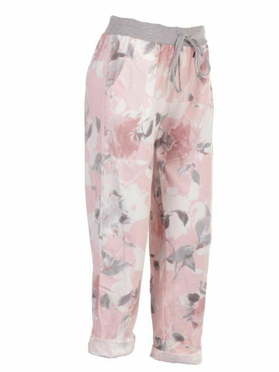 Ladies Italian Grey & Pink Cropped Lounge Pants. Sizes 8-14, 16-18 Available.