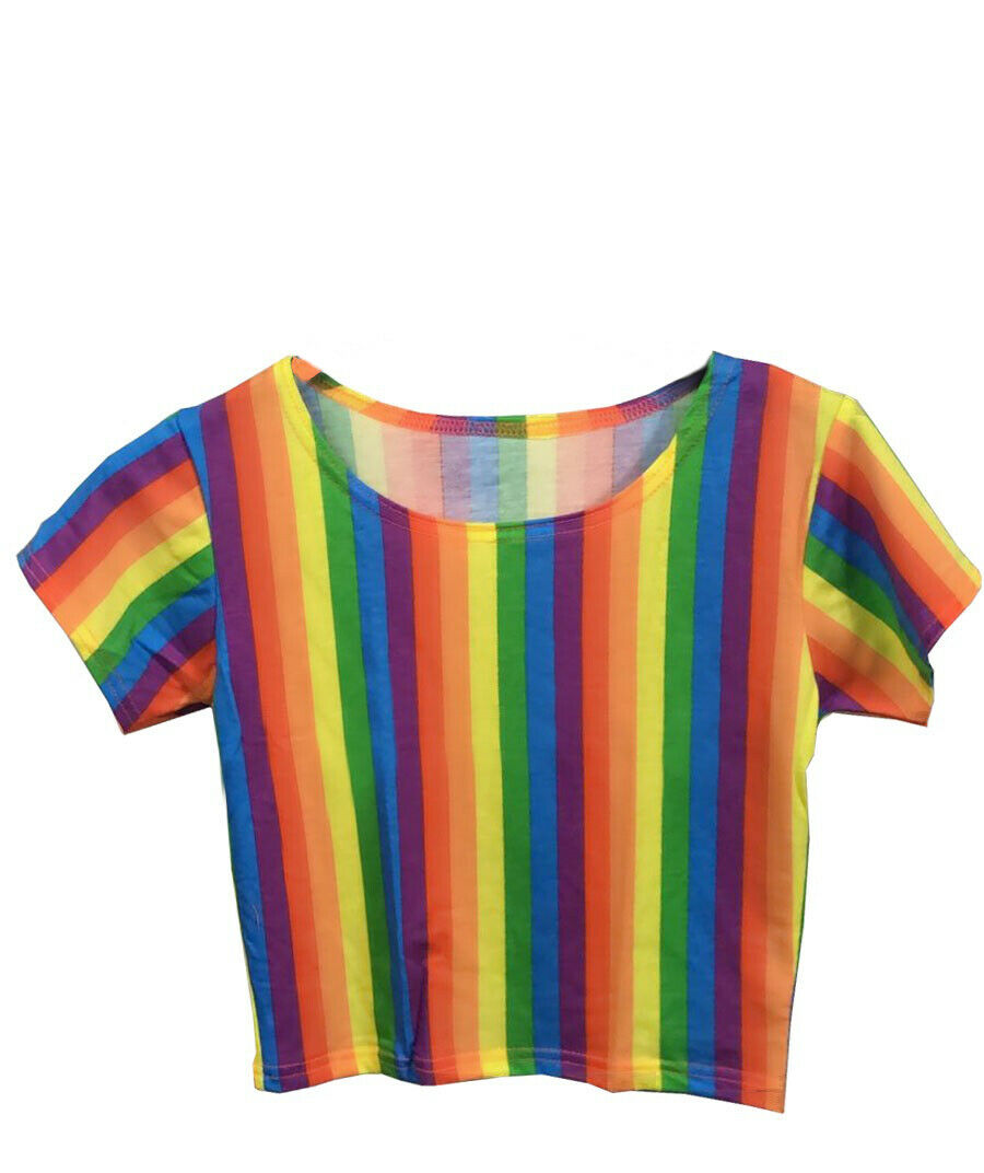 Ladies Neon Rainbow Stripe Crop Top.